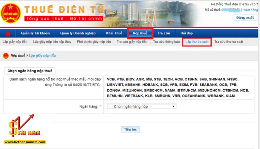 HƯỚNG DẪN LẬP THƯ TRA SOÁT ONLINE KHI SAI SÓT THÔNG TIN TRÊN CHỨNG TỪ NỘP THUẾ
