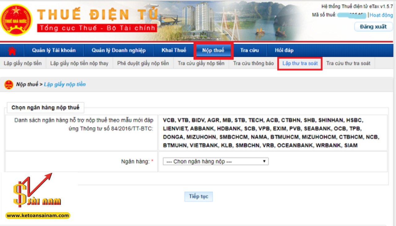 HƯỚNG DẪN LẬP THƯ TRA SOÁT ONLINE KHI SAI SÓT THÔNG TIN TRÊN CHỨNG TỪ NỘP THUẾ